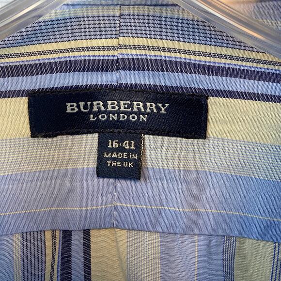 Burberry London Blue/Cream Stripe Button-Up Long Sleeve Dress Shirt Size 16/41 - Picture 4 of 13